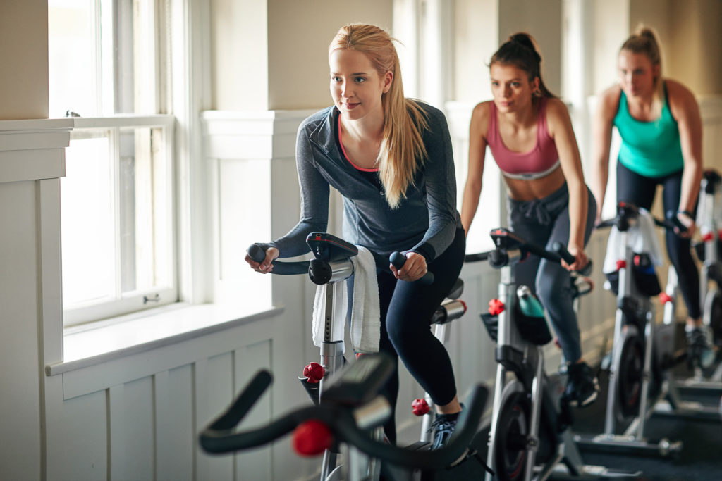 women in spin class